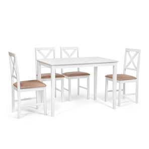 Обеденная зона на кухню Хадсон (стол + 4 стула) id 13693 pure white (белый 2-1) арт.13693 в Рязани